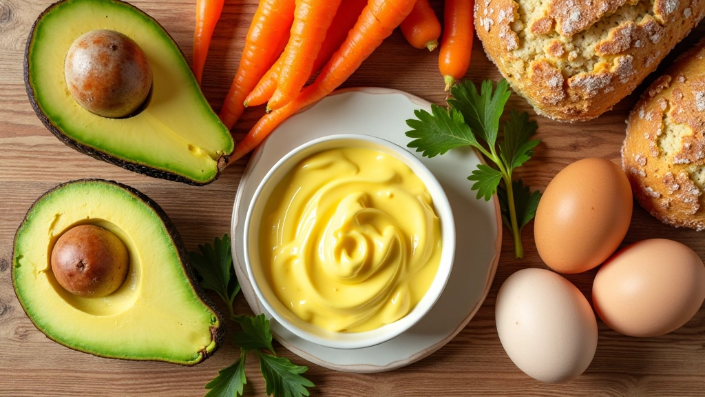 Seleção variada de alimentos macios e coloridos, incluindo frutas, vegetais cozidos e proteínas macias em mesa de madeira
